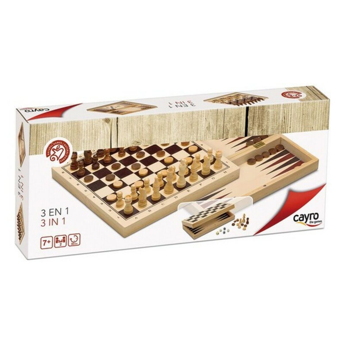 Cayro Satz Mit 3 Brettspielen Cayro 648 Holz 29 X 29 Cm 3 In 1 Schach Backgamon Dame