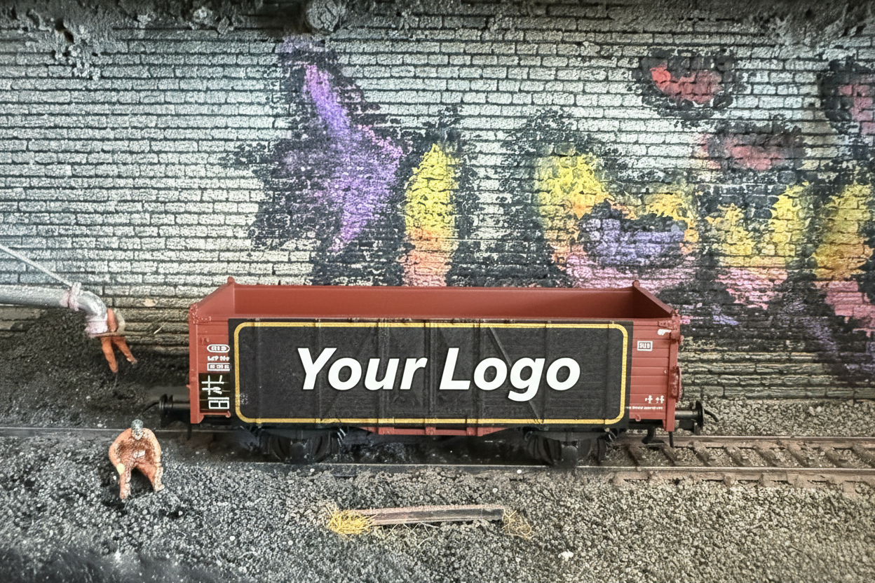 Güterwagen mit gestaltetem Logo-Feld